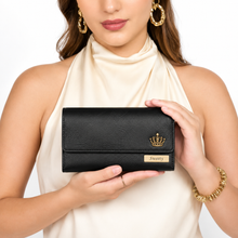 Load image into Gallery viewer, Personalized Clutch Wallet for Women | Custom Name & Charm | Ladies Long Purse with 8 Card Slots, ID Window, Mobile Pocket, Zipper Pocket & Cash Compartments | Gift for Her