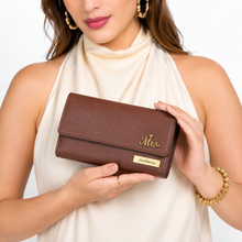 Load image into Gallery viewer, Personalized Clutch Wallet for Women | Custom Name & Charm | Ladies Long Purse with 8 Card Slots, ID Window, Mobile Pocket, Zipper Pocket & Cash Compartments | Gift for Her