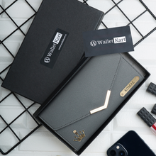 Load image into Gallery viewer, Personalized Ladies Leather Clutch with Name & Charm Gift for Girlfriend, Wife, Mother & Sister