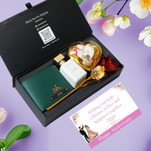 Load image into Gallery viewer, Anniversary Moments Gift Set for Boyfriend & Husband – Men’s Wallet with Name & Charm, Perfume, Rose & Chocolates