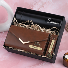 Load image into Gallery viewer, Exclusive Custom gift set for Wife / Girlfriend | Clutch Keychain and Bottle Set for Women | Thoughtful Gift for Loved Ones