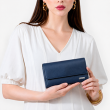 Load image into Gallery viewer, Women’s Long Clutch Wallet | 8 Card Slots, ID Window, Mobile Pocket, Zipper Pocket & Spacious Cash Compartments | Textured Ladies Purse with Secure Snap Closure STYLE ID#54
