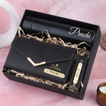 Load image into Gallery viewer, Exclusive Custom gift set for Wife / Girlfriend | Clutch Keychain and Bottle Set for Women | Thoughtful Gift for Loved Ones