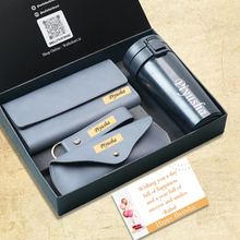 Load image into Gallery viewer, Personalised Birthday Gift Set for Women | Clutch, Coffee Travel Mug, Eyewear Case & Keychain Combo