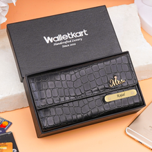 Load image into Gallery viewer, Personalized Women’s Clutch Wallet with Custom Name | Textured Ladies Wallet | 8 Card Slots, ID Window, Zipper Pocket & Cash Compartments | Snap Closure Card Holder