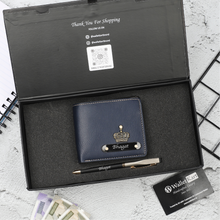 Load image into Gallery viewer, Personalized Leather Men's Wallet with name & Pen Set for Him