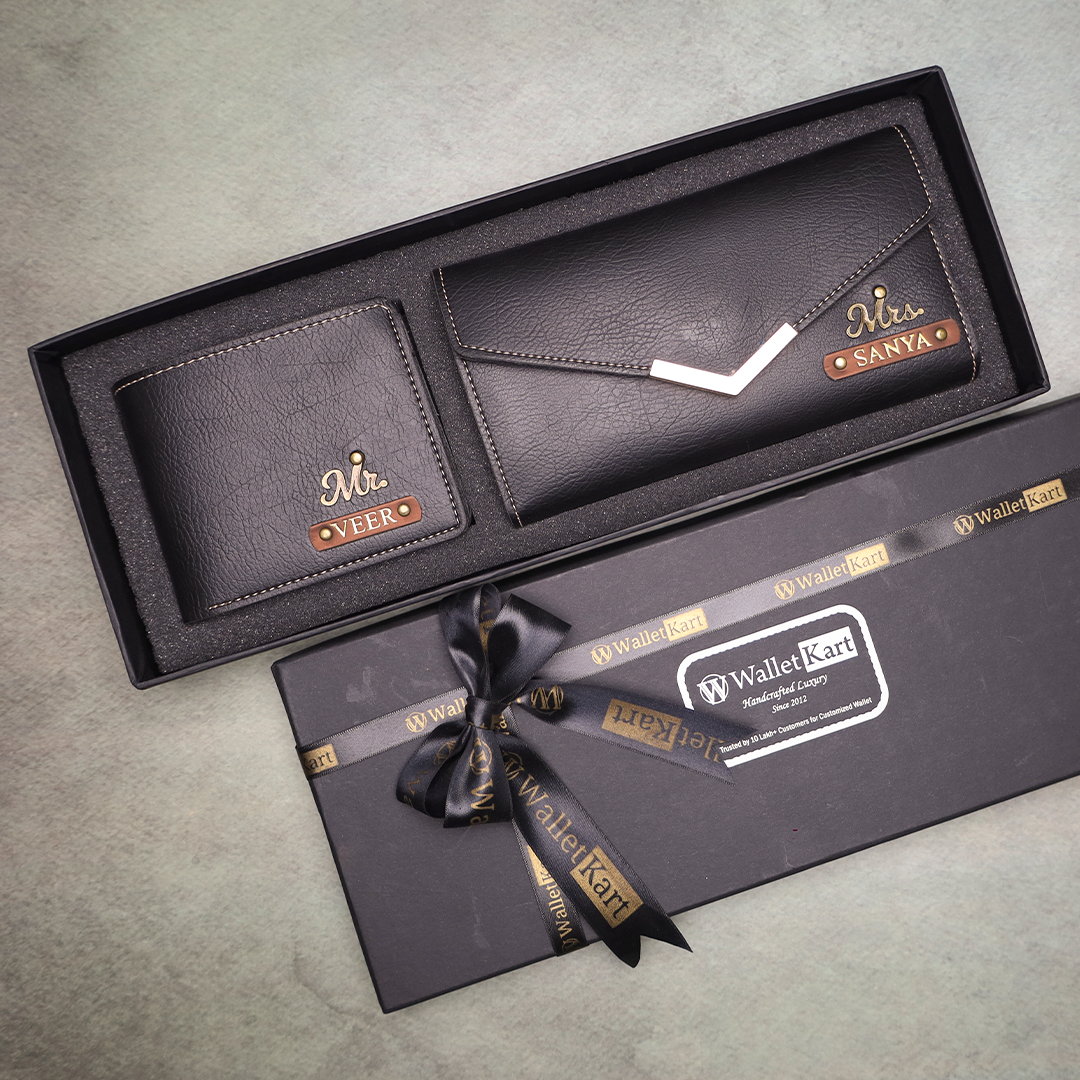 Personalised Couple Wallet & Clutch with Golden Foil Name Plate