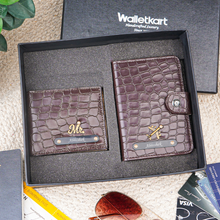 Load image into Gallery viewer, Personalized Wallet & Passport Holder Combo for Men with Custom Name & Charm | Textured Bi-Fold Wallet & Travel Passport Cover | 2-Piece Gift Box for Husband, Boyfriend & Brother