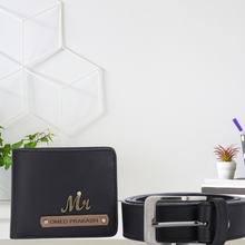 Load image into Gallery viewer, Personalized Leather Name Men's Wallet & Belt combo
