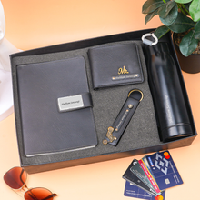 Load image into Gallery viewer, Personalised 4-in-1 Men's Wallet Combo with Keychain, Diary with Name & Charm and Bottle with Name, Best Customised Corporate Gift for Office