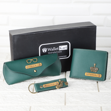 Load image into Gallery viewer, Personalized Leather Name Men's Wallet 3 in 1 Combo | Customised Gift Combo for Boyfriend Friend Husband Father & Son