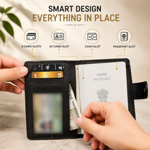 Load image into Gallery viewer, Personalized Passport Holder for Men & Women with Custom Name & Charm | Travel Wallet with Card Slots, ID Window & Cash Pocket | Secure Snap Closure | Passport Cover