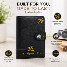 Load image into Gallery viewer, Personalized Passport Holder for Men & Women with Custom Name & Charm | Travel Wallet with Card Slots, ID Window & Cash Pocket | Secure Snap Closure | Passport Cover