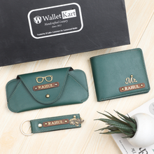 Load image into Gallery viewer, Customized Golden Foil Leather Men's Wallet 3 in 1 Gift combo for Boyfriend | Husband on birthday & Anniversary