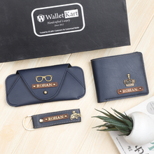 Load image into Gallery viewer, Customized Golden Foil Leather Men's Wallet 3 in 1 Gift combo for Boyfriend | Husband on birthday & Anniversary