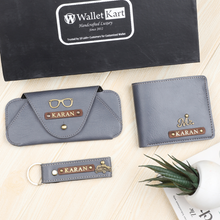 Load image into Gallery viewer, Customized Golden Foil Leather Men's Wallet 3 in 1 Gift combo for Boyfriend | Husband on birthday & Anniversary