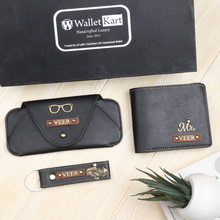 Load image into Gallery viewer, Customized Golden Foil Leather Men's Wallet 3 in 1 Gift combo for Boyfriend | Husband on birthday & Anniversary