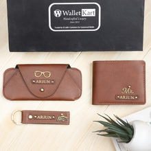 Load image into Gallery viewer, Customized Golden Foil Leather Men's Wallet 3 in 1 Gift combo for Boyfriend | Husband on birthday & Anniversary