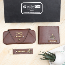 Load image into Gallery viewer, Customized Golden Foil Leather Men's Wallet 3 in 1 Gift combo for Boyfriend | Husband on birthday & Anniversary