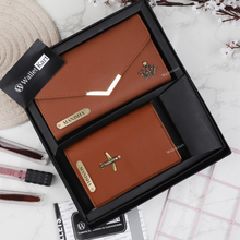 Load image into Gallery viewer, Personalized Women's Leather Name Clutch & Passport Cover ( 2 in 1 Combo )  Women's Gift Combo for Girlfriend, Friend, Wife, Mother & Sister
