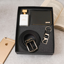 Load image into Gallery viewer, Premium 4-in-1 Personalized Gift Set – Wallet (Style ID 17), Belt, Metal Keychain & Perfume for Boyfriend/Husband