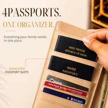 Load image into Gallery viewer, Family Passport Organizer | Holds 4 Passports | 4-in-1 Travel Document Wallet with Card Slots, Cash Pocket, ID Window & Zipper Coin Pocket (STYLE ID#50)