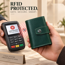 Load image into Gallery viewer, VELARO Signature Edition RFID Leather Tri-Fold Men's Wallet – 6 Pop-Up Cards + 6 Card Slots + 1 ID Slot, Button Closure (STYLE ID #45 )