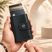 Load image into Gallery viewer, VELARO Signature Edition RFID Leather Tri-Fold Men's Wallet – 6 Pop-Up Cards + 6 Card Slots + 1 ID Slot, Button Closure (STYLE ID #45 )