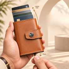 Load image into Gallery viewer, VELARO Signature Edition RFID Leather Tri-Fold Men's Wallet – 6 Pop-Up Cards + 6 Card Slots + 1 ID Slot, Button Closure (STYLE ID #45 )