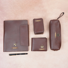 Load image into Gallery viewer, Personalised Office Essentials Gift Set – Wallet, Diary Holder, Pen Holder, Pen & Pouch | Custom Name & Charm