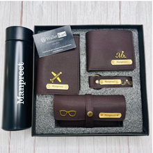 Load image into Gallery viewer, Personalized Men's Wallet, Keychain, Eyewear Case & Passport Cover, Temperature Bottle with Name. & Charm Gift Combo