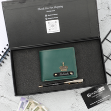 Load image into Gallery viewer, Personalized Leather Men's Wallet with name & Pen Set for Him