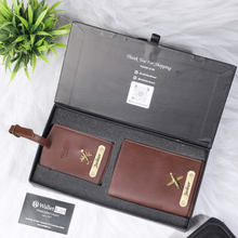 Load image into Gallery viewer, Personalized Leather Passport Cover and Luggage tag with Name and Charm