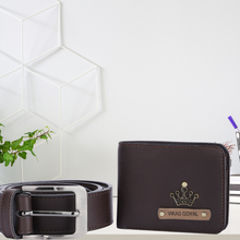 Load image into Gallery viewer, Personalized Leather Name Men's Wallet & Belt combo