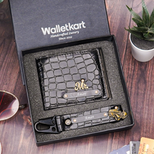 Load image into Gallery viewer, Personalized Croco Wallet & Keychain Gift Set for Men with Custom Name | Premium Leather Finish Gift Box Combo
