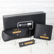 Load image into Gallery viewer, Personalized Leather Name Men's Wallet 3 in 1 Combo | Customised Gift Combo for Boyfriend Friend Husband Father & Son