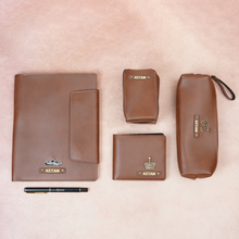 Load image into Gallery viewer, Personalised Office Essentials Gift Set – Wallet, Diary Holder, Pen Holder, Pen & Pouch | Custom Name & Charm