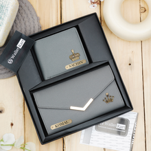 Load image into Gallery viewer, Personalised Leather Name Men's Wallet & Female's Clutch Combo For Couple