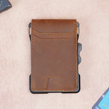 Load image into Gallery viewer, Walletkart RFID Blocking Leather Metal Wallet for Men | Slim Pop-Up Card Holder with Money Clip & ID Window | Vintage Brown (STYLE ID#40)