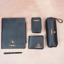Load image into Gallery viewer, Personalised Office Essentials Gift Set – Wallet, Diary Holder, Pen Holder, Pen & Pouch | Custom Name & Charm