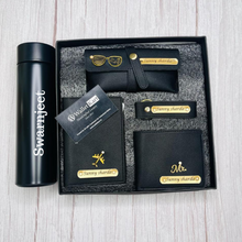 Load image into Gallery viewer, Personalized Men's Wallet, Keychain, Eyewear Case & Passport Cover, Temperature Bottle with Name. & Charm Gift Combo