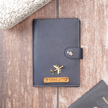 Load image into Gallery viewer, Elegant Leather Passport Cover with Magnetic hook – Customized with Charm & Name embossed on leather strip with hand tool (Handmade Passport Cover)