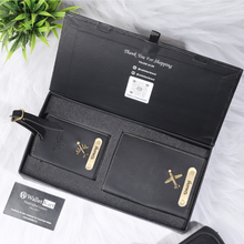 Load image into Gallery viewer, Personalized Leather Passport Cover and Luggage tag with Name and Charm