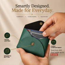Load image into Gallery viewer, Vegan Leather Slim Travel Card Holder for Men & Women – 6 Card Slots, Button Closure, Ultra-Thin (STYLE ID#39)