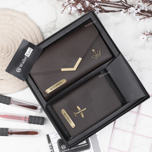 Load image into Gallery viewer, Personalized Women's Leather Name Clutch & Passport Cover ( 2 in 1 Combo )  Women's Gift Combo for Girlfriend, Friend, Wife, Mother & Sister