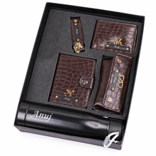 Load image into Gallery viewer, Personalized Gift Set for Men with Custom Name & Charm | Wallet, Passport Holder, Eyewear Case, Bottle & Keychain | 5-in-1 Gift Box for Husband, Boyfriend & Brother