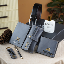 Load image into Gallery viewer, Deluxe Customized Men’s Hamper – Wallet, keychain, Eyewear Cas, Pen, Belt and Perfume