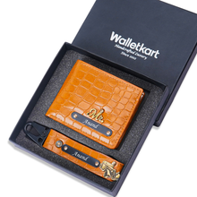 Load image into Gallery viewer, Personalized Croco Wallet & Keychain Gift Set for Men with Custom Name | Premium Leather Finish Gift Box Combo