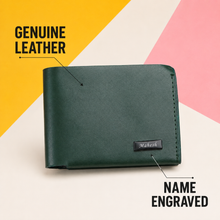 Load image into Gallery viewer, Personalised Handmade Genuine Leather Bi-Fold Wallet for Men – Custom Name Engraved, 4 Card Slots, Cash Pocket( STYLE ID #23)