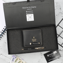 Load image into Gallery viewer, Personalized Leather Men's Wallet with name & Pen Set for Him